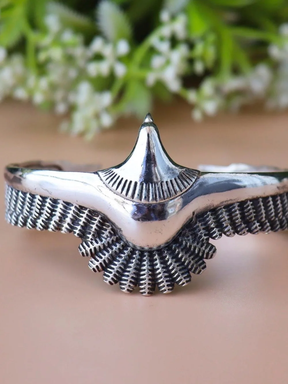 925 Sterling Silver Eagle Bangle, Oxidized Boho Cuff, Unisex Jewelry